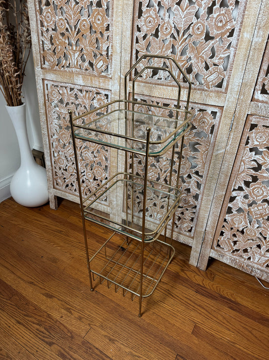 Hollywood Regency Brass & Glass Stand
