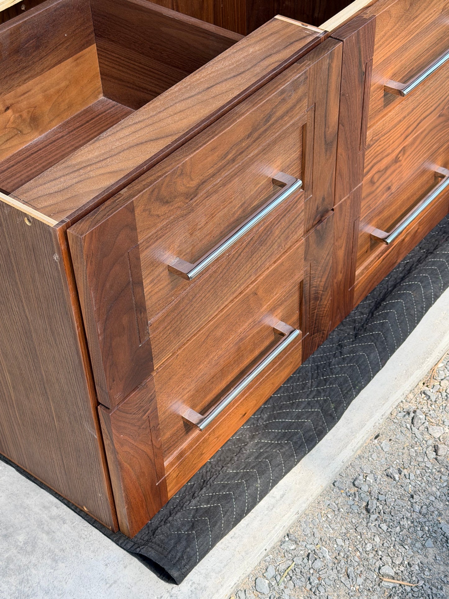 Custom Walnut Floating Vanity with Mirror & Porcelain Vessel Sink