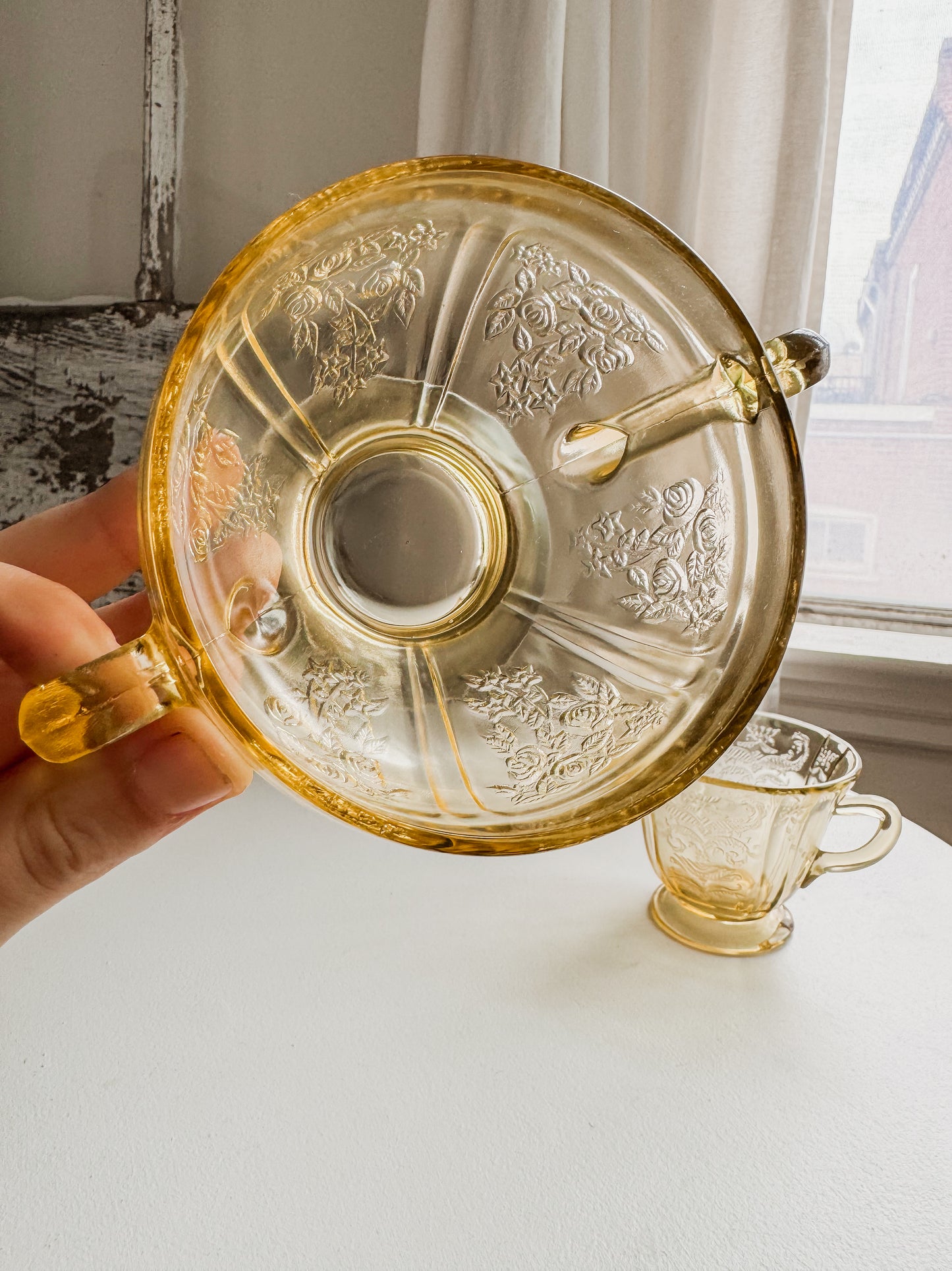 Yellow Depression Glass Creamer Set