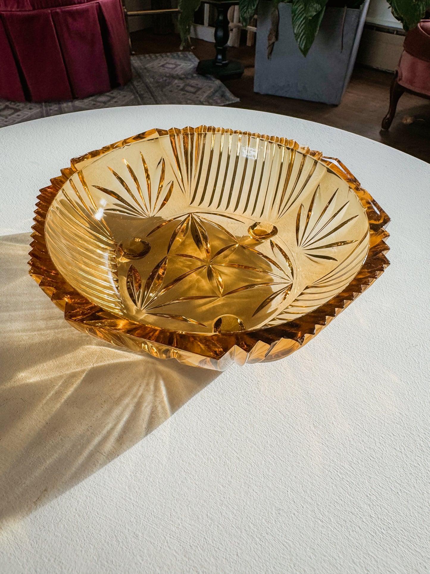 Amber Pressed Glass Bowl