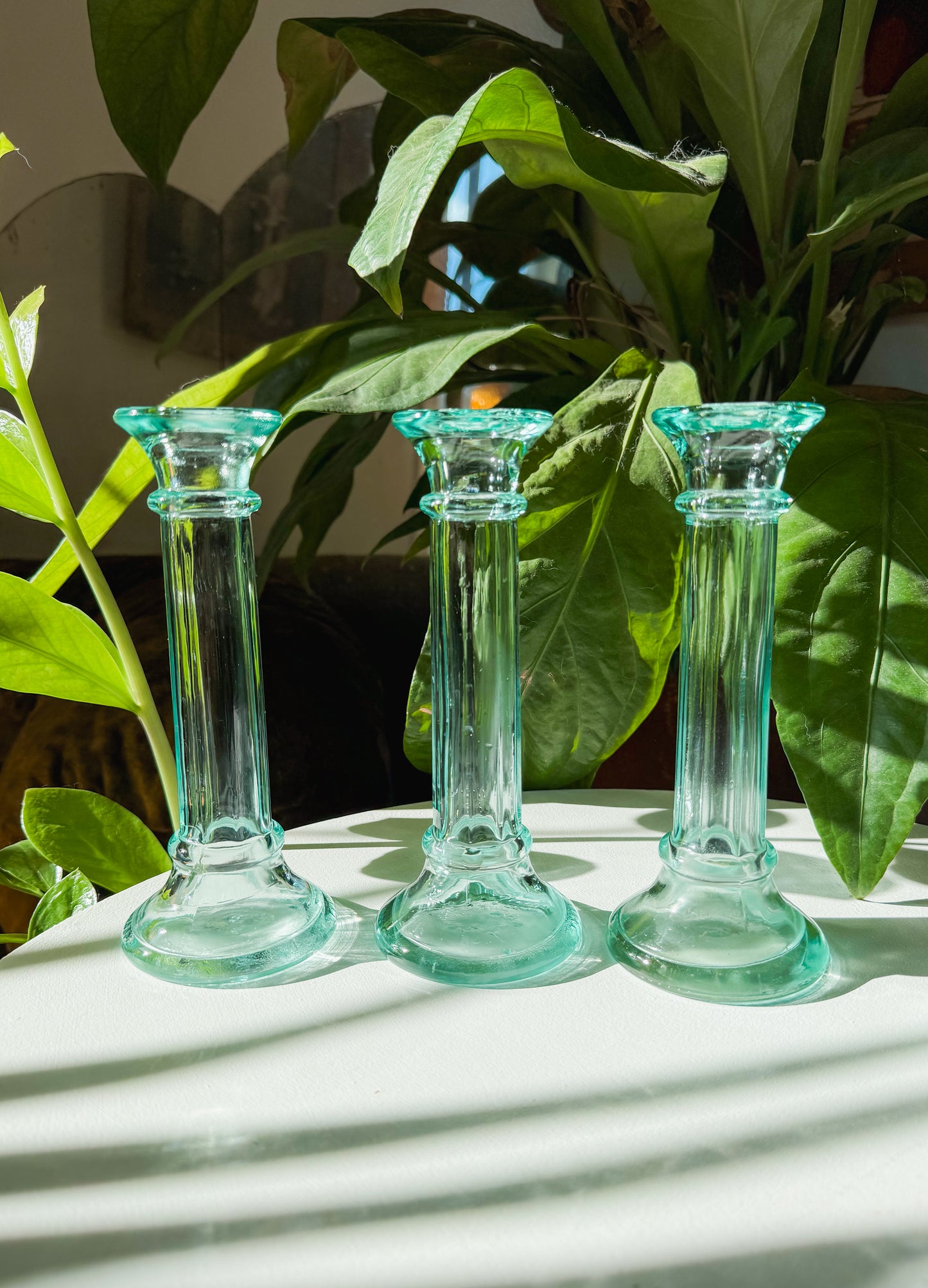 Aqua Glass Candle Holders