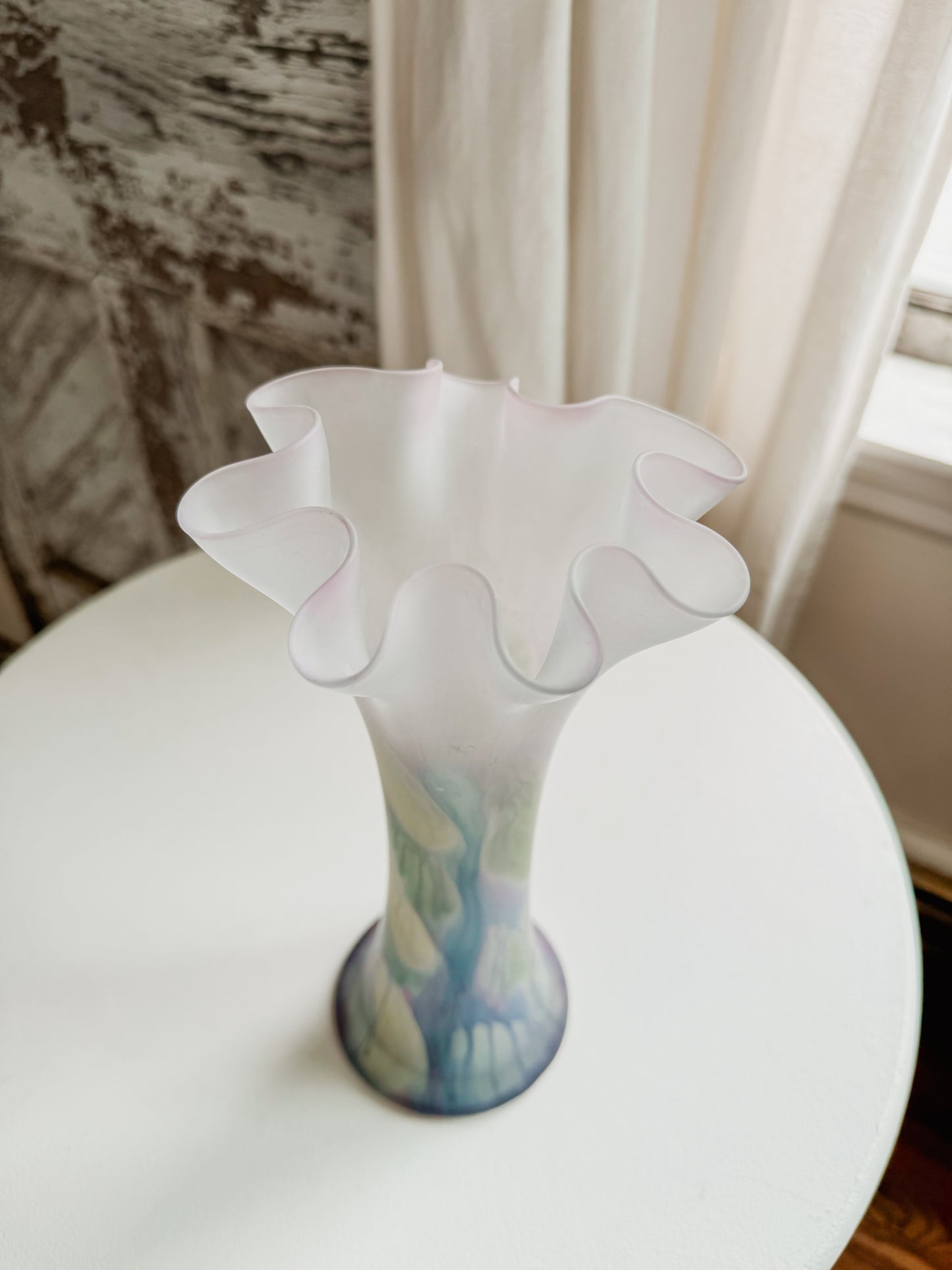 Hand Blown Ruffled Art Deco Vase