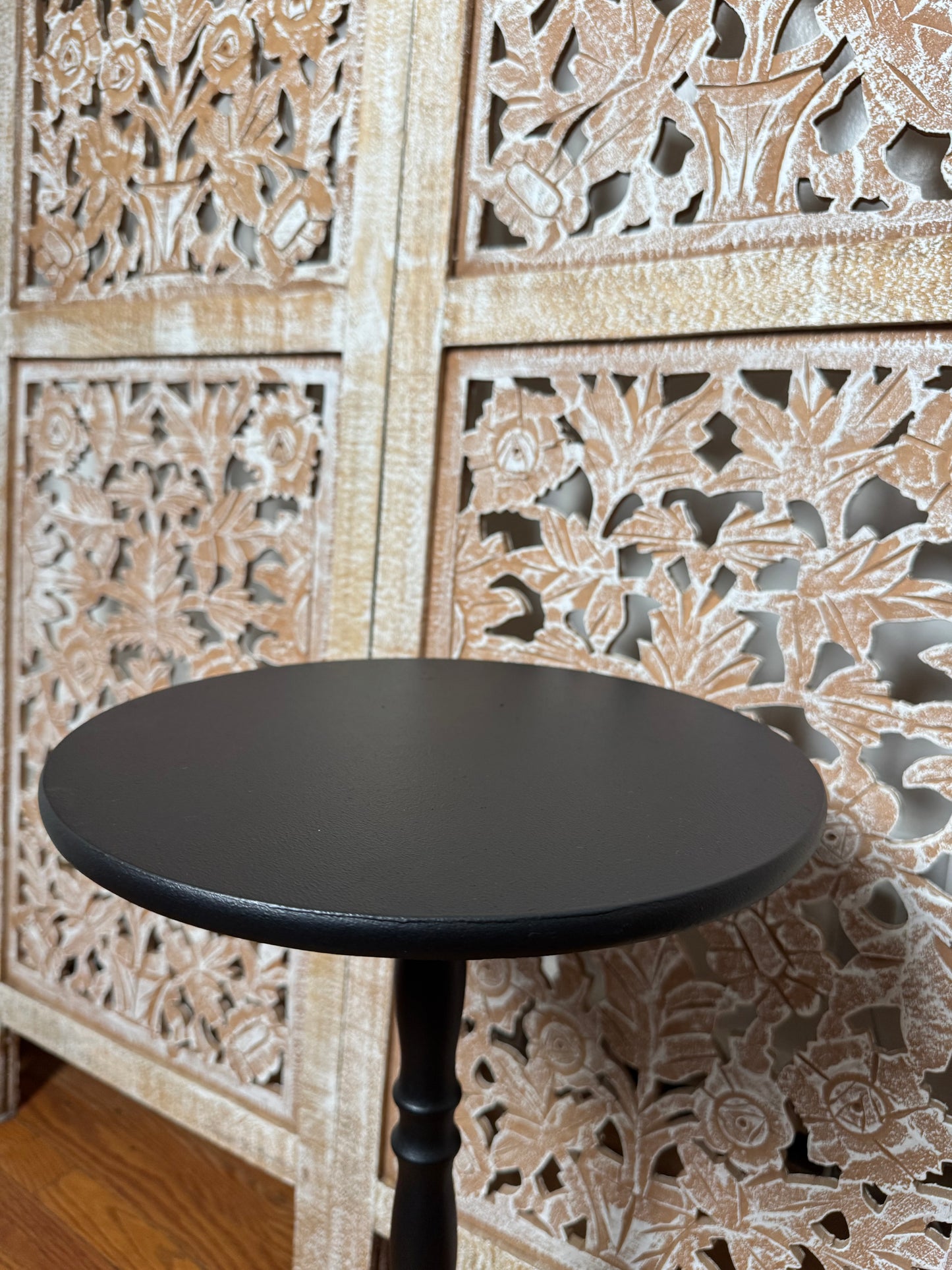 Refinished Matte Black Round Pedestal Table