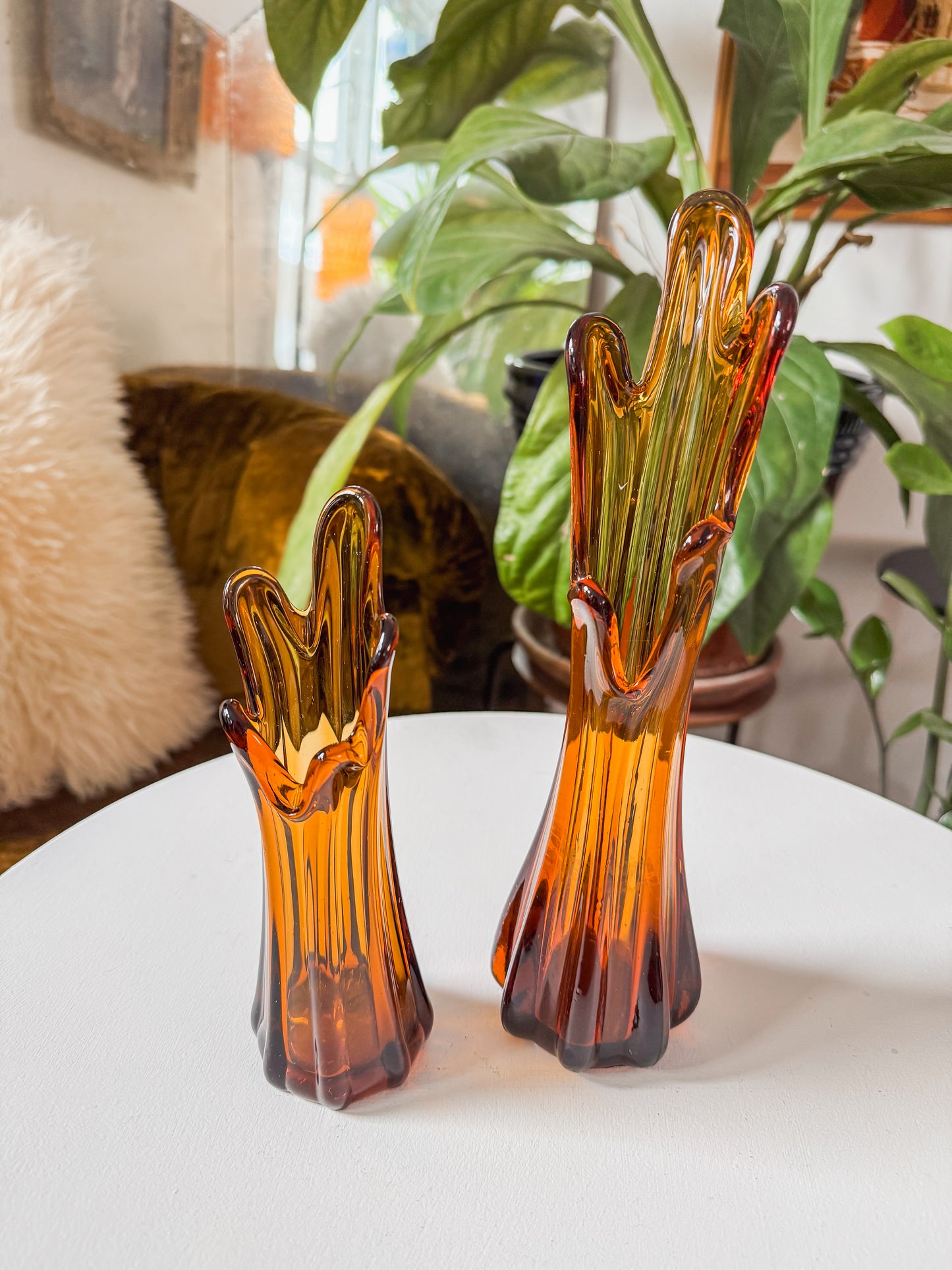 Amber Glass Swung Vases