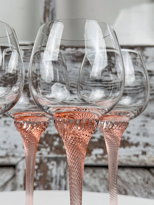 1980s Pink Swirl Glass Liqueur/Wine Glasses