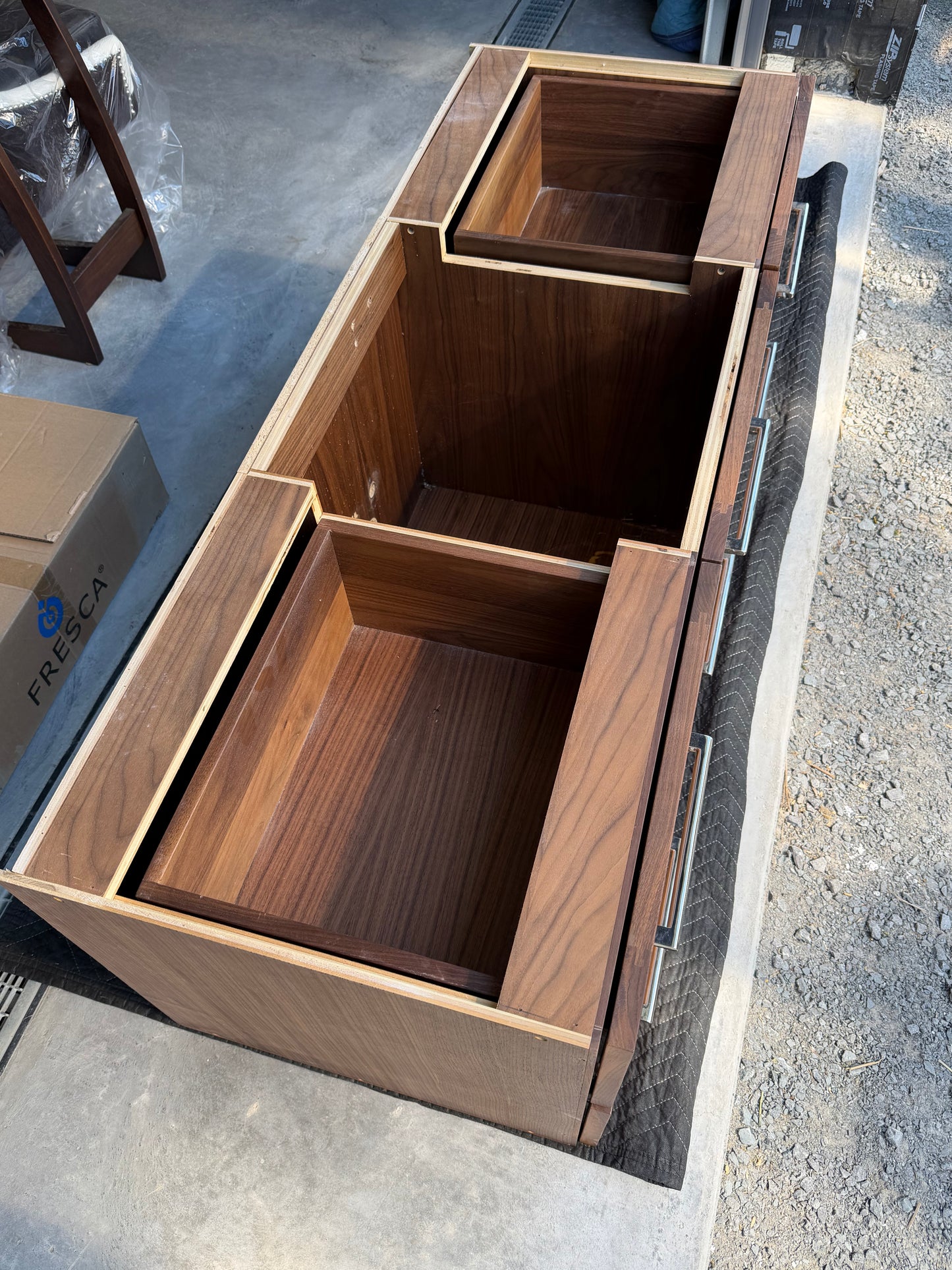 Custom Walnut Floating Vanity with Mirror & Porcelain Vessel Sink