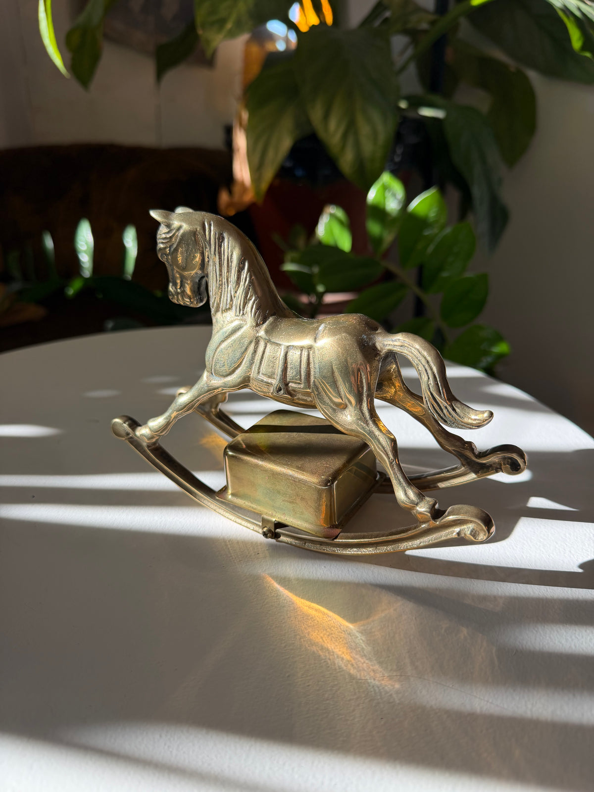 Brass Rocking Unicorn Music Box