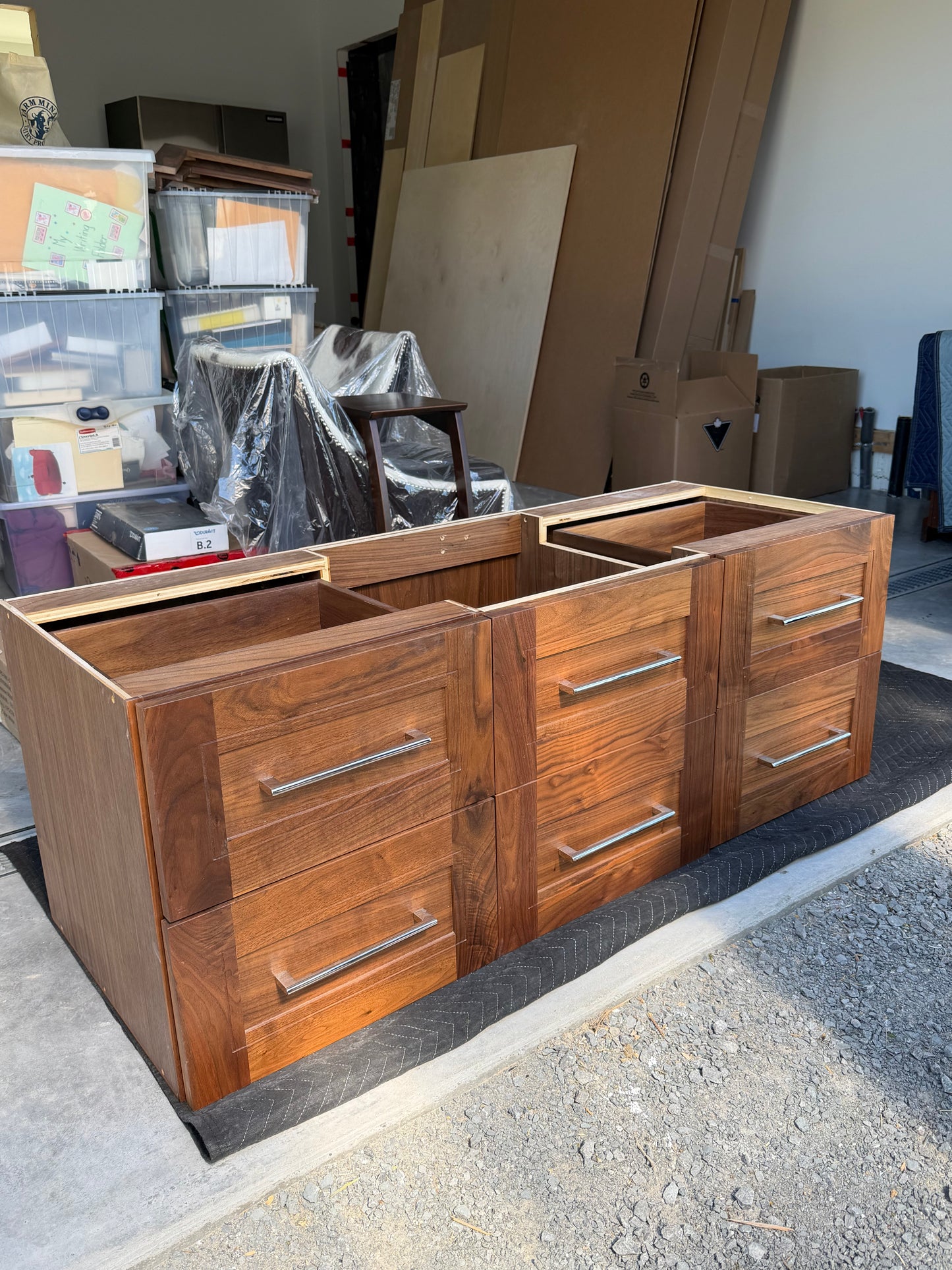 Custom Walnut Floating Vanity with Mirror & Porcelain Vessel Sink