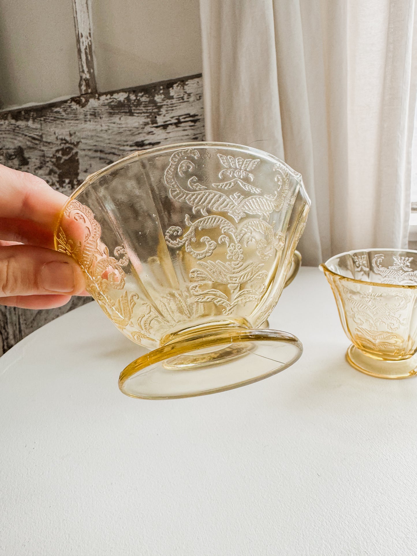 Yellow Depression Glass Creamer Set