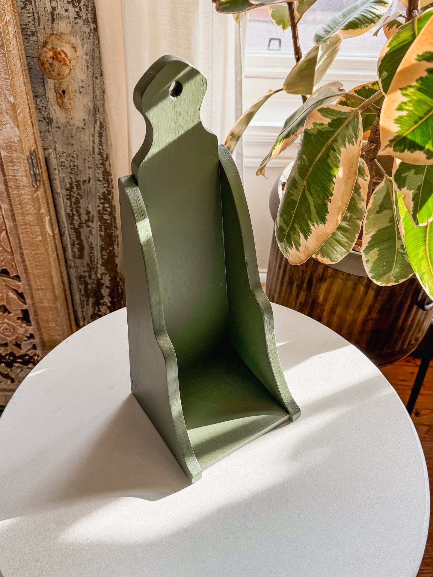 Olive Green Wooden Towel Holder