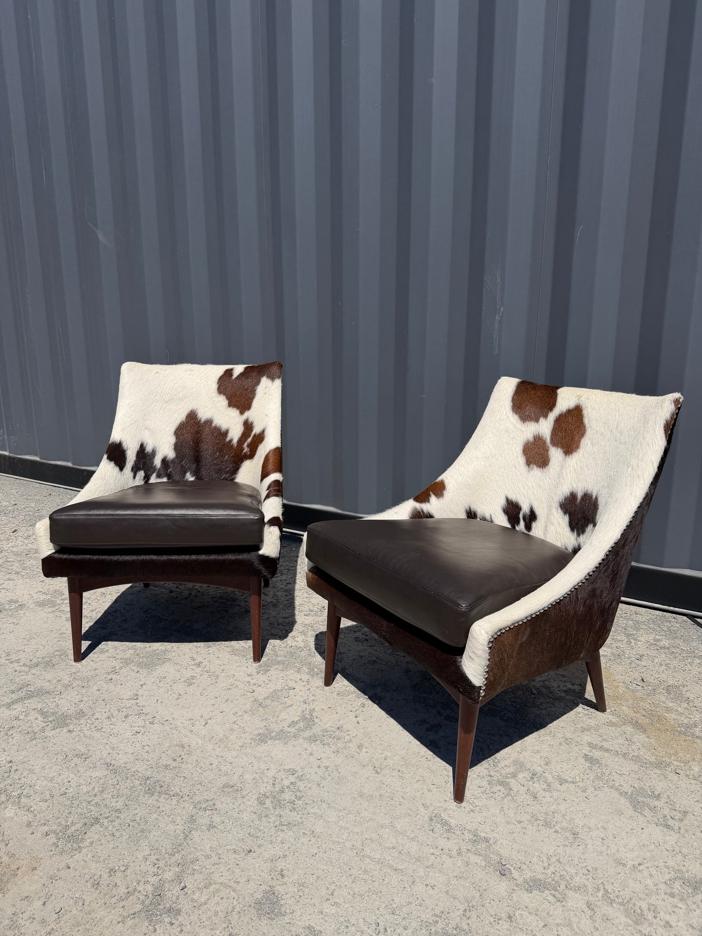 Custom Cowhide & Leather Accent Chairs (Pair)