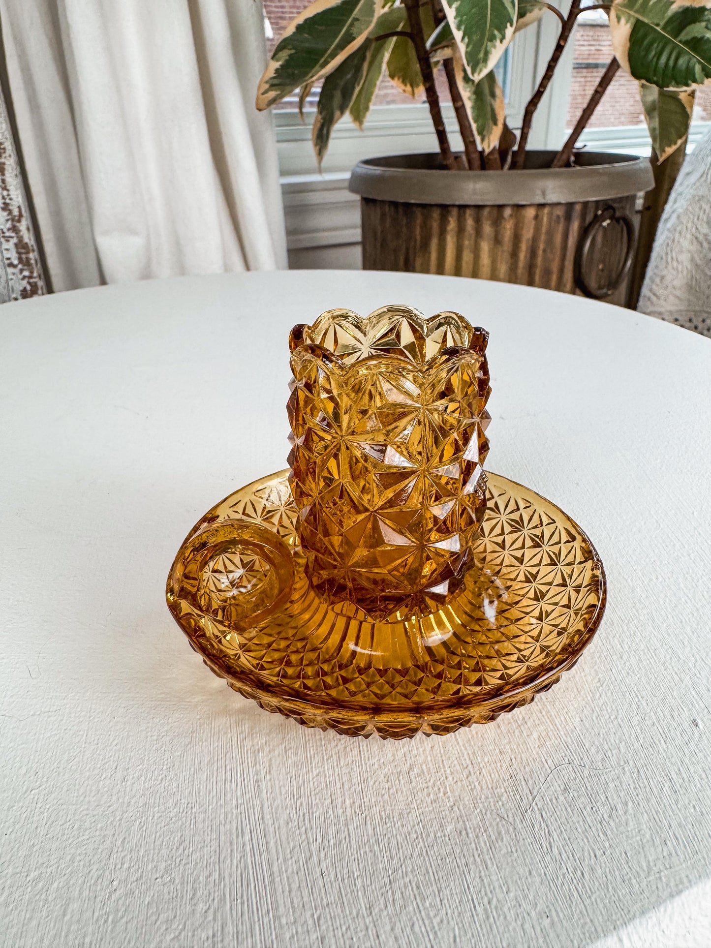 Indiana Glass Amber Diamond Point Candle Votive